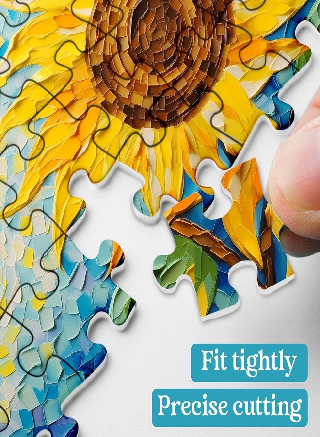 PPuzzling Sunflower Puzzles for Adults 1000 Pieces, Mosaic Flowers Painting Jigsaw Puzzles, Vintage Sunflower Plant Floral Art Puzzle as Flower Decor - Image 3